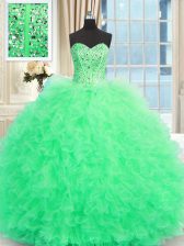  Apple Green Lace Up Sweetheart Beading and Ruffles Vestidos de Quinceanera Tulle Sleeveless