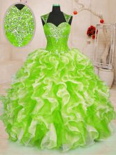  Multi-color Lace Up Sweetheart Beading and Ruffles Quince Ball Gowns Organza Sleeveless