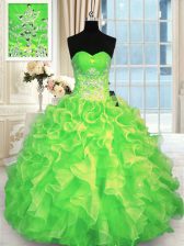 Inexpensive Sleeveless Floor Length Beading Lace Up Quinceanera Gowns