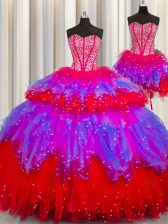 Luxurious Three Piece Visible Boning Sleeveless Beading Lace Up Sweet 16 Dress