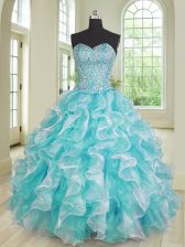 Sexy Sleeveless Lace Up Floor Length Beading and Ruffles Quinceanera Gown