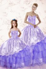 Glorious Lavender Organza Lace Up Sweetheart Sleeveless Floor Length Sweet 16 Quinceanera Dress Embroidery and Ruffled Layers