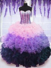  Ruffled Multi-color Sleeveless Organza Lace Up 15th Birthday Dress for Military Ball and Sweet 16 and Quinceanera