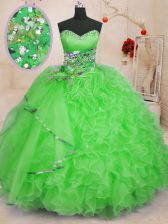  Ball Gowns Quinceanera Dresses Sweetheart Organza Sleeveless Floor Length Lace Up