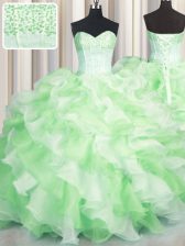 Fine Visible Boning Two Tone Multi-color Ball Gowns Organza Sweetheart Sleeveless Beading and Ruffles Floor Length Lace Up Sweet 16 Dress