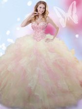 Fantastic Multi-color Tulle Lace Up Ball Gown Prom Dress Sleeveless Floor Length Beading