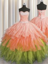 Spectacular Multi-color Sweetheart Neckline Beading and Ruffles and Ruffled Layers and Sequins Quinceanera Dresses Sleeveless Lace Up