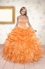  Organza Sleeveless Floor Length Kids Pageant Dress and Beading and Ruffles and Pick Ups