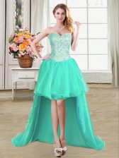 Affordable Turquoise Prom Evening Gown Prom and Party with Beading and Ruffles and Pick Ups Sweetheart Sleeveless Lace Up