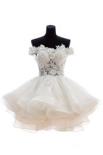 Clearance Organza and Lace Off The Shoulder Sleeveless Zipper Beading Prom Gown in White