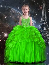  Floor Length Lace Up Little Girls Pageant Dress Wholesale for Party and Wedding Party with Beading and Ruffles