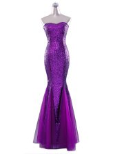  Mermaid Eggplant Purple Sleeveless Sequins Floor Length Evening Dress