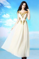 Colorful Scoop Ankle Length Side Zipper Prom Party Dress White for Prom and Party with Sequins and Ruching