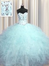 Great Visible Boning Light Blue Sleeveless Floor Length Beading and Appliques and Ruffles Lace Up Sweet 16 Dresses