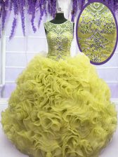 Beauteous Yellow Scoop Lace Up Beading and Ruffles Sweet 16 Quinceanera Dress Sleeveless