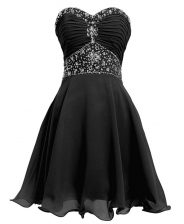 Customized Sweetheart Sleeveless Prom Dress Mini Length Beading and Belt Black Organza