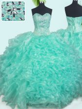 Pretty Sleeveless Lace Up Floor Length Beading and Ruffles Quinceanera Dress