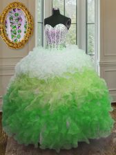  Multi-color Lace Up Sweetheart Beading and Ruffles and Sashes ribbons Quinceanera Gowns Organza Sleeveless