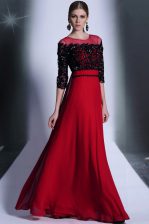  Red And Black Clasp Handle Scoop Beading and Appliques Homecoming Dress Chiffon 3 4 Length Sleeve