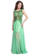  Apple Green Empire Tulle Scoop Sleeveless Beading and Appliques Floor Length Backless 