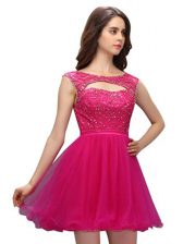 Customized Mini Length A-line Sleeveless Fuchsia Prom Evening Gown Zipper