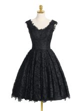 Gorgeous Black Zipper Prom Dresses Lace Sleeveless Knee Length