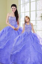 Trendy Lavender Ball Gowns Beading Ball Gown Prom Dress Lace Up Organza Sleeveless Floor Length