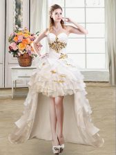 Adorable High Low White Prom Dresses Sweetheart Sleeveless Lace Up