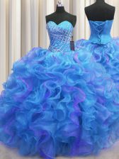  Multi-color Lace Up Quince Ball Gowns Beading and Ruffles Sleeveless Floor Length