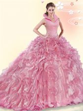 Exceptional Ball Gowns Sleeveless Pink Sweet 16 Dresses Brush Train Backless
