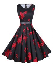  Red And Black Scoop Zipper Sashes ribbons and Pattern Dress for Prom Sleeveless