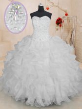  Sweetheart Sleeveless Organza Quinceanera Dresses Beading and Ruffles Lace Up