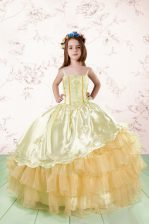 Hot Selling Organza Sleeveless Floor Length Pageant Gowns For Girls and Embroidery and Ruffled Layers