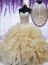  Floor Length Champagne Quinceanera Dress Sweetheart Sleeveless Lace Up
