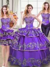  Three Piece Ruffled Sweetheart Sleeveless Lace Up Quinceanera Dress Eggplant Purple Taffeta
