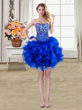  Sleeveless Lace Up Mini Length Beading and Ruffles Prom Evening Gown