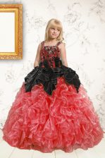  Black and Orange Ball Gowns Beading and Ruffles Little Girls Pageant Dress Wholesale Lace Up Organza Sleeveless Floor Length