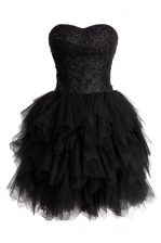 Fashionable Black Sweetheart Neckline Beading and Sequins Evening Dress Sleeveless Lace Up