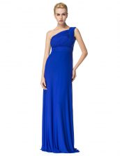 Fantastic Empire Prom Party Dress Royal Blue One Shoulder Chiffon Sleeveless Floor Length Side Zipper