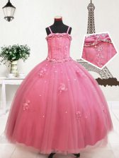  Straps Sleeveless Zipper Little Girls Pageant Dress Wholesale Hot Pink Tulle