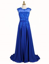 Luxurious Scoop Royal Blue Sleeveless Chiffon Brush Train Zipper Homecoming Dress for Prom and Party and Wedding Party