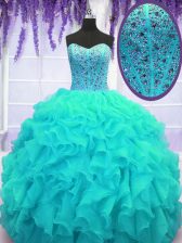 Latest Sweetheart Sleeveless Organza Quinceanera Dresses Beading and Ruffles Lace Up