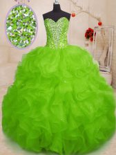 Customized Sleeveless Floor Length Beading and Ruffles Lace Up 15 Quinceanera Dress with 