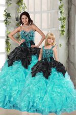 Smart Floor Length Turquoise Quinceanera Dresses Organza Sleeveless Beading and Ruffles