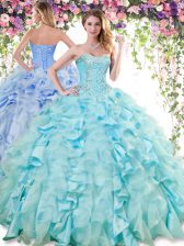 Hot Selling Baby Blue Sweet 16 Dresses Military Ball and Sweet 16 and Quinceanera with Ruffles Sweetheart Sleeveless Lace Up