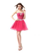 Super Beading Prom Party Dress Coral Red Lace Up Sleeveless Knee Length