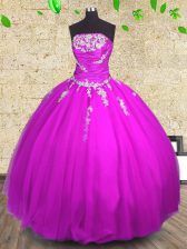  Tulle Sleeveless Floor Length Sweet 16 Dress and Appliques and Ruching
