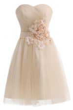 Fitting Sweetheart Sleeveless Tulle Evening Dress Beading and Hand Made Flower Lace Up