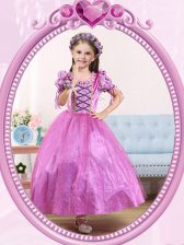 Low Price Lilac Ball Gowns Scoop Short Sleeves Tulle Ankle Length Side Zipper Beading Flower Girl Dresses for Less