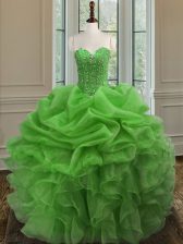  Sweetheart Lace Up Beading and Ruffles Ball Gown Prom Dress Sleeveless